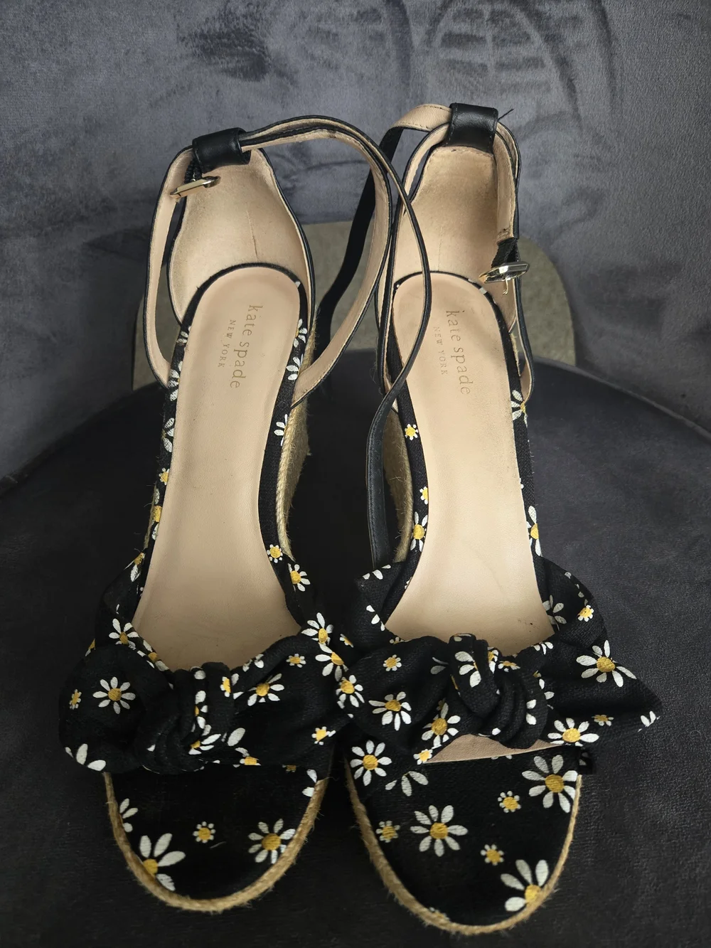 kate spade Black Daisy Knot-Front Espadrille Wedge Sandals